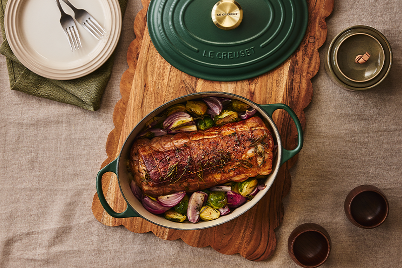 Pork Roast With Apple Cider, Maple Syrup & Brussels Sprouts